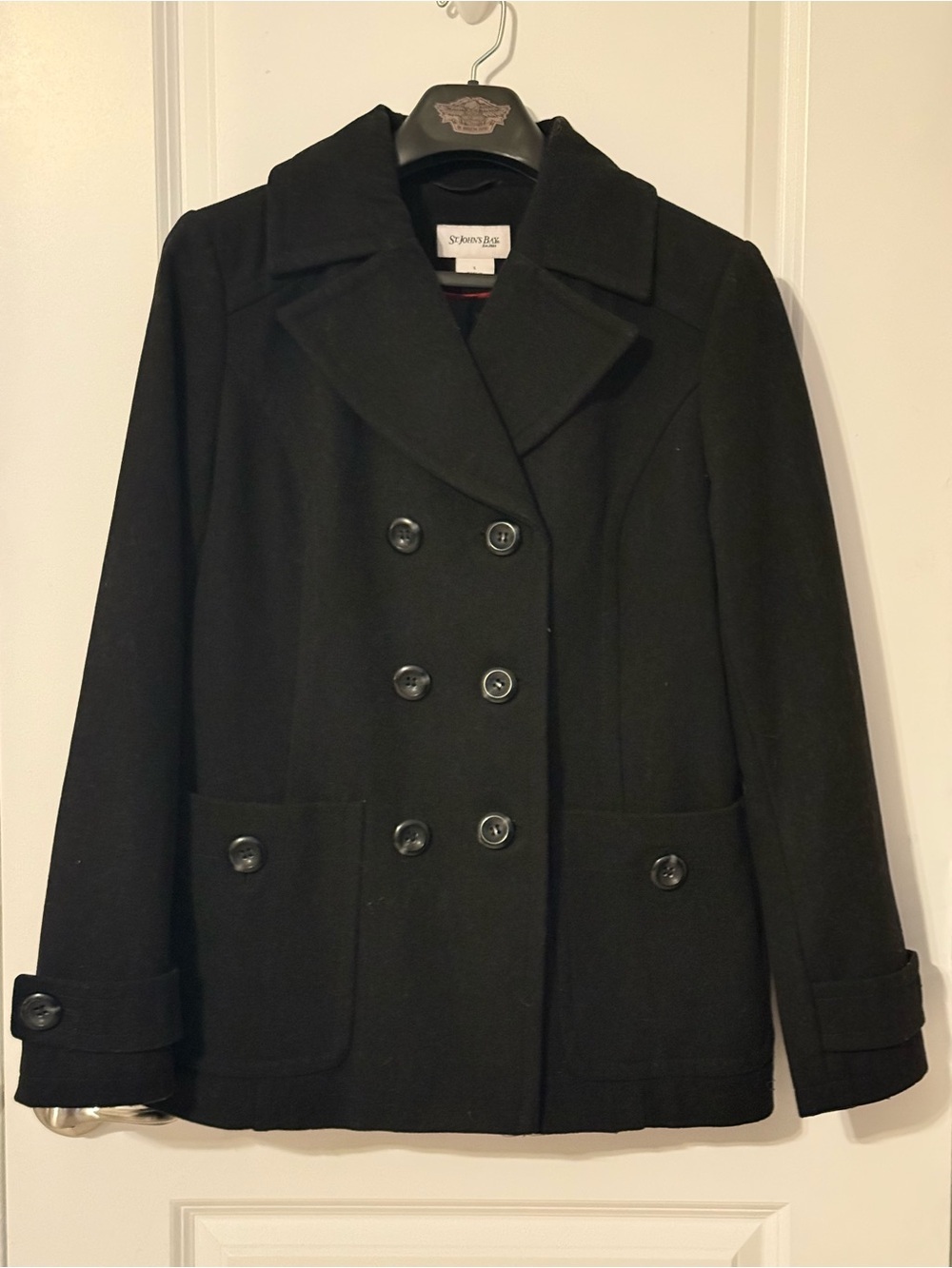 NWOT St. John's Bay Women's Black Double-Breasted Peacoat, Large